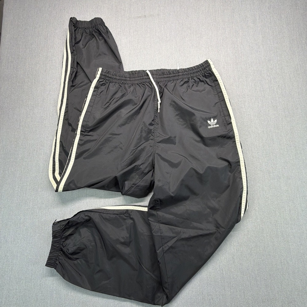 VTG Adidas Pants‎ Mens M Black White 3 Stripe Windbreaker Ankle Zip Baggy
